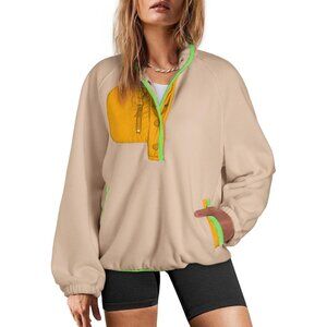 Women’s Oversized Fleece Sweatshirt Color Block Casual Pullover